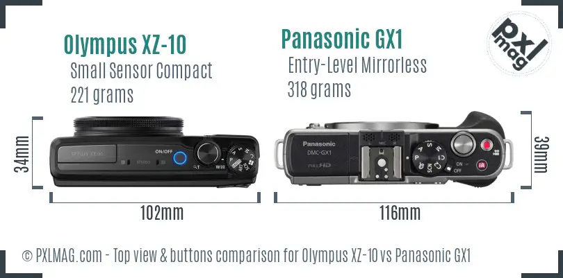 Olympus XZ-10 vs Panasonic GX1 top view buttons comparison