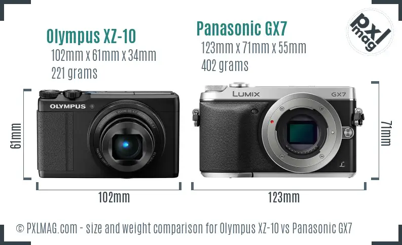 Olympus XZ-10 vs Panasonic GX7 size comparison Olympus XZ-10 vs Panasonic GX7 size comparison