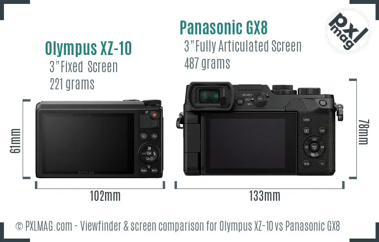 Olympus XZ-10 vs Panasonic GX8 Screen and Viewfinder comparison Olympus XZ-10 vs Panasonic GX8 Screen and Viewfinder comparison