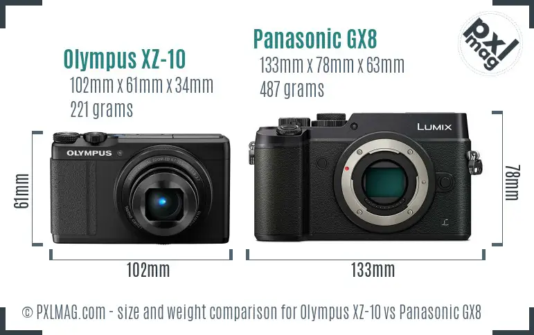 Olympus XZ-10 vs Panasonic GX8 size comparison Olympus XZ-10 vs Panasonic GX8 size comparison