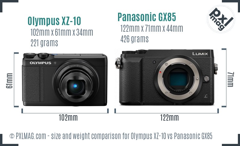 Olympus XZ-10 vs Panasonic GX85 size comparison