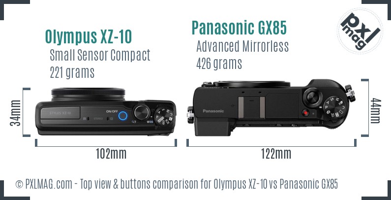 Olympus XZ-10 vs Panasonic GX85 top view buttons comparison
