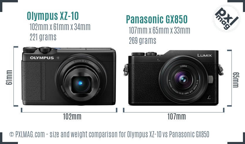 Olympus XZ-10 vs Panasonic GX850 size comparison