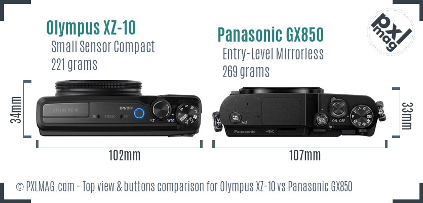 Olympus XZ-10 vs Panasonic GX850 top view buttons comparison
