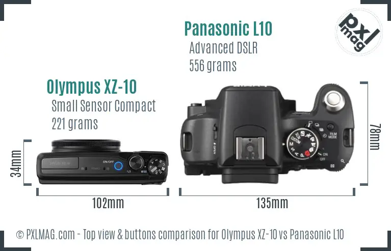 Olympus XZ-10 vs Panasonic L10 top view buttons comparison Olympus XZ-10 vs Panasonic L10 top view buttons comparison