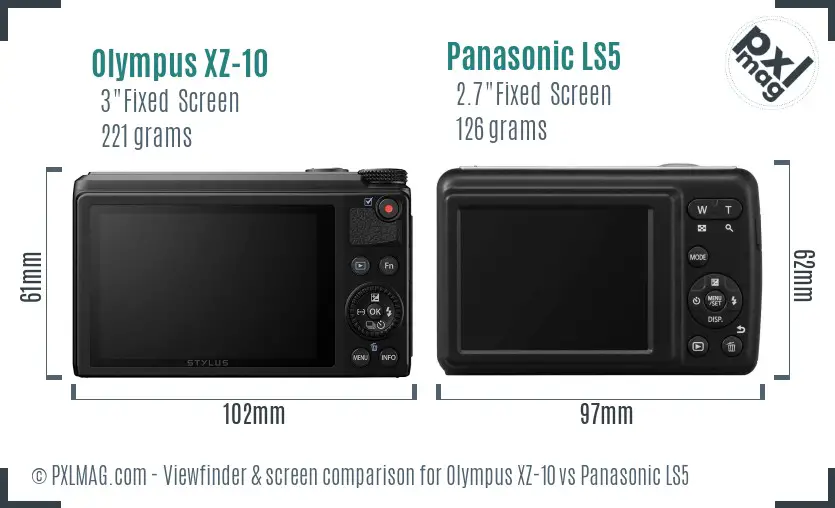 Olympus XZ-10 vs Panasonic LS5 Screen and Viewfinder comparison