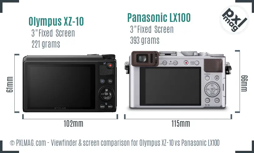 Olympus XZ-10 vs Panasonic LX100 Screen and Viewfinder comparison