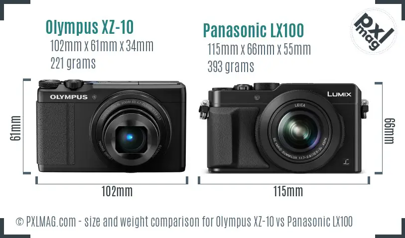 Olympus XZ-10 vs Panasonic LX100 size comparison