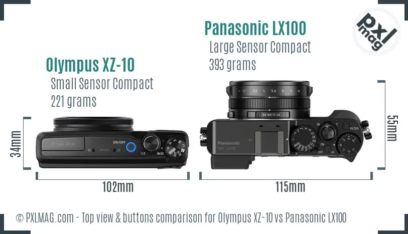 Olympus XZ-10 vs Panasonic LX100 top view buttons comparison