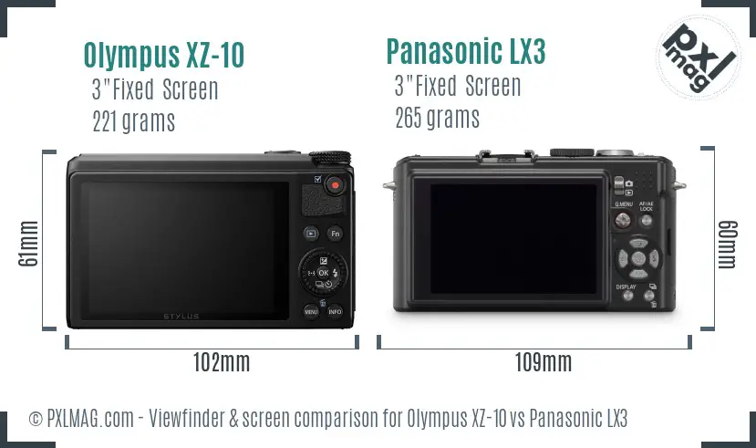 Olympus XZ-10 vs Panasonic LX3 Screen and Viewfinder comparison