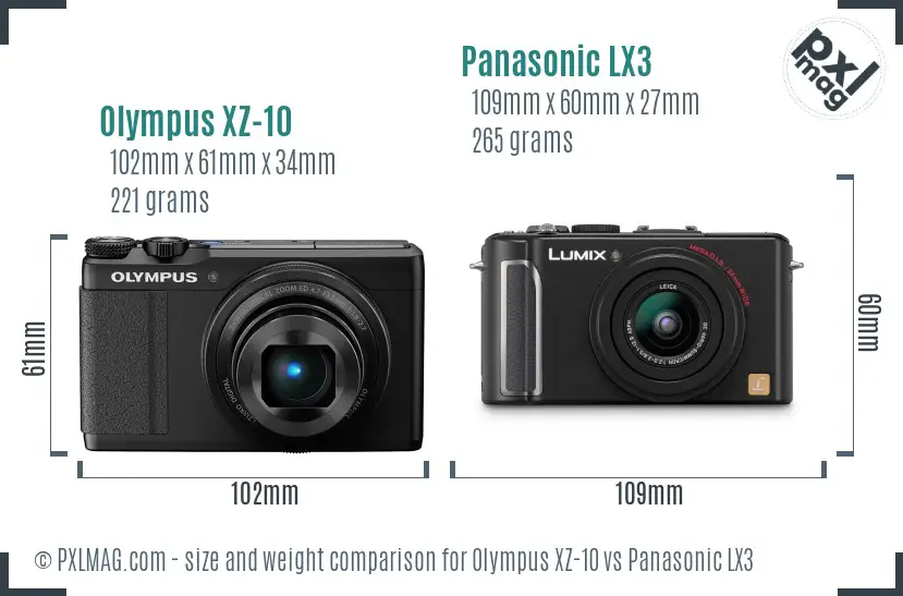 Olympus XZ-10 vs Panasonic LX3 size comparison