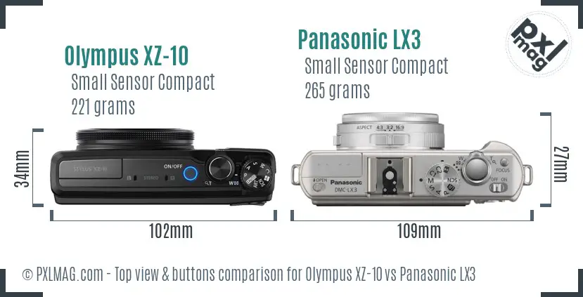 Olympus XZ-10 vs Panasonic LX3 top view buttons comparison