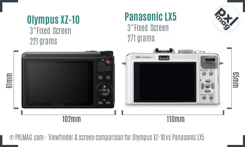 Olympus XZ-10 vs Panasonic LX5 Screen and Viewfinder comparison