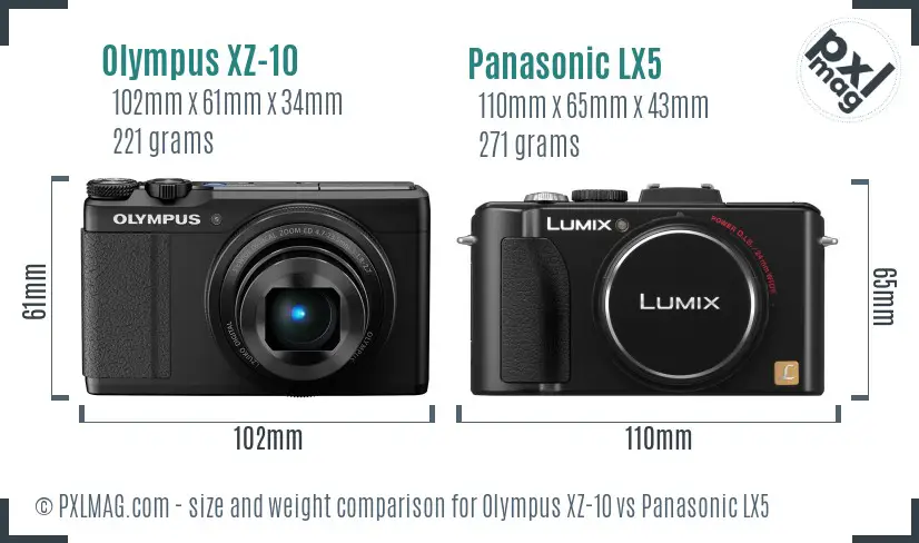 Olympus XZ-10 vs Panasonic LX5 size comparison