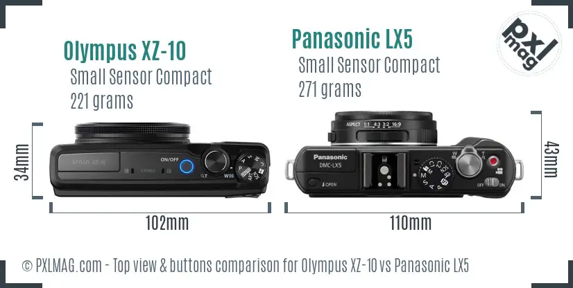 Olympus XZ-10 vs Panasonic LX5 top view buttons comparison