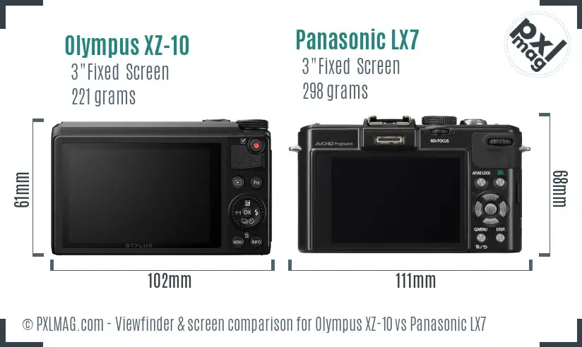 Olympus XZ-10 vs Panasonic LX7 Screen and Viewfinder comparison