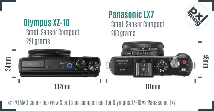 Olympus XZ-10 vs Panasonic LX7 top view buttons comparison