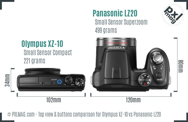 Olympus XZ-10 vs Panasonic LZ20 top view buttons comparison Olympus XZ-10 vs Panasonic LZ20 top view buttons comparison