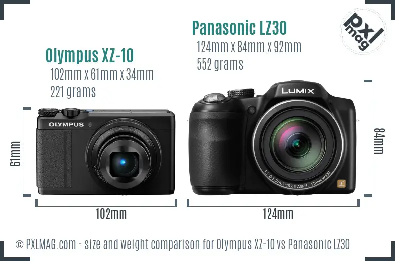 Olympus XZ-10 vs Panasonic LZ30 size comparison