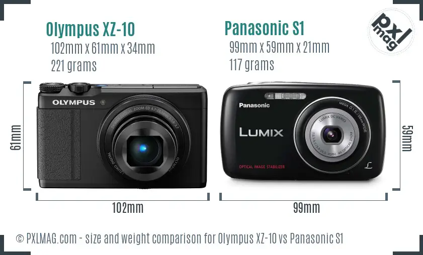 Olympus XZ-10 vs Panasonic S1 size comparison