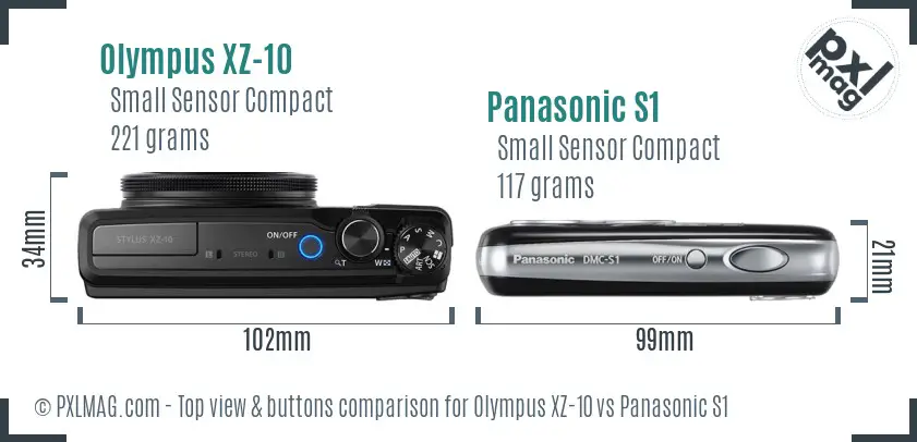 Olympus XZ-10 vs Panasonic S1 top view buttons comparison