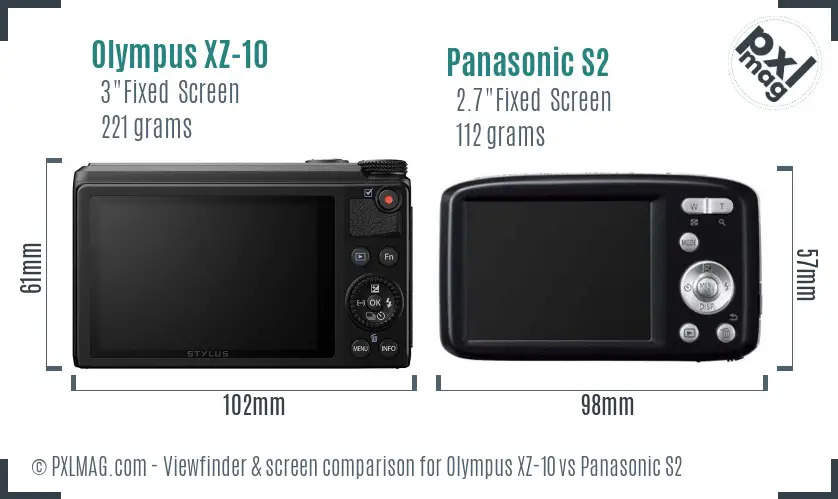 Olympus XZ-10 vs Panasonic S2 Screen and Viewfinder comparison