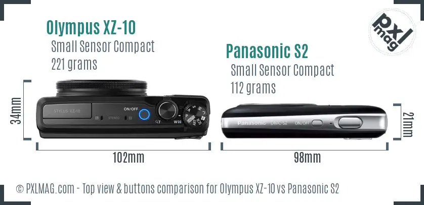 Olympus XZ-10 vs Panasonic S2 top view buttons comparison