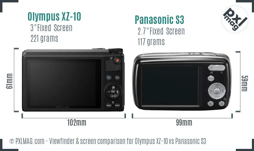 Olympus XZ-10 vs Panasonic S3 Screen and Viewfinder comparison