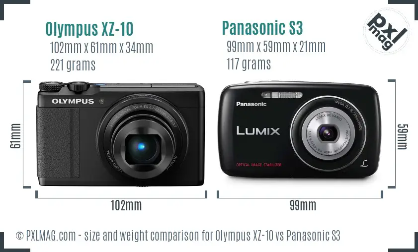 Olympus XZ-10 vs Panasonic S3 size comparison