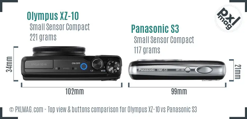Olympus XZ-10 vs Panasonic S3 top view buttons comparison