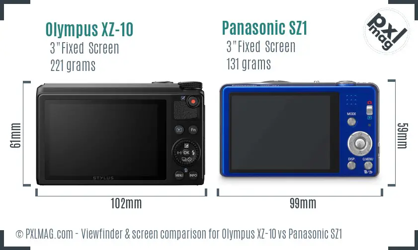 Olympus XZ-10 vs Panasonic SZ1 Screen and Viewfinder comparison