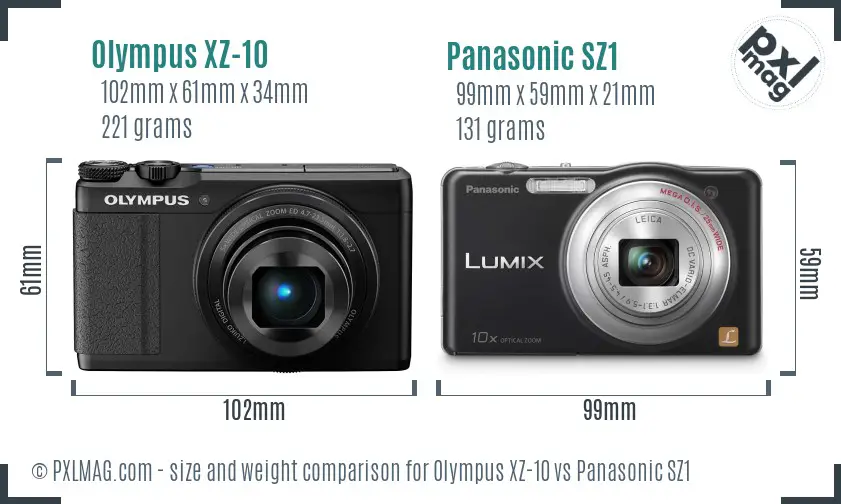 Olympus XZ-10 vs Panasonic SZ1 size comparison