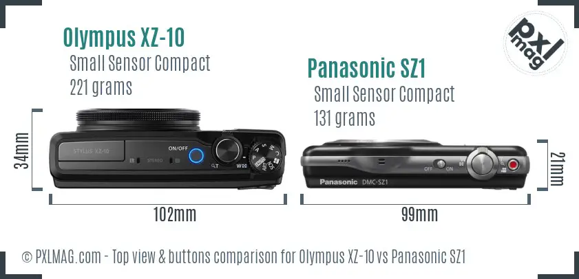 Olympus XZ-10 vs Panasonic SZ1 top view buttons comparison