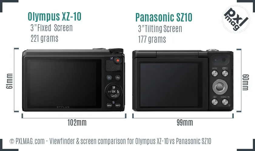 Olympus XZ-10 vs Panasonic SZ10 Screen and Viewfinder comparison