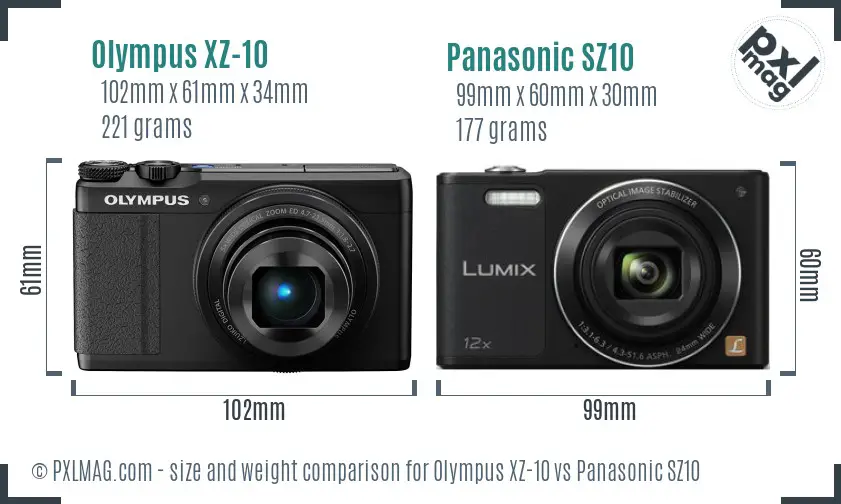 Olympus XZ-10 vs Panasonic SZ10 size comparison