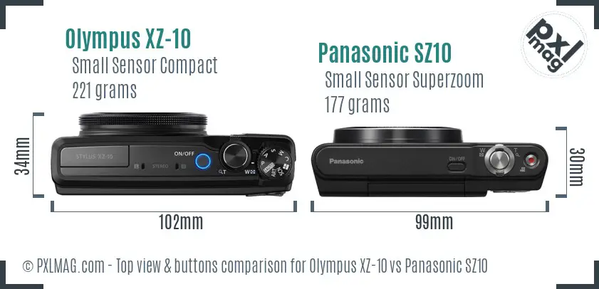 Olympus XZ-10 vs Panasonic SZ10 top view buttons comparison