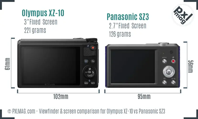 Olympus XZ-10 vs Panasonic SZ3 Screen and Viewfinder comparison