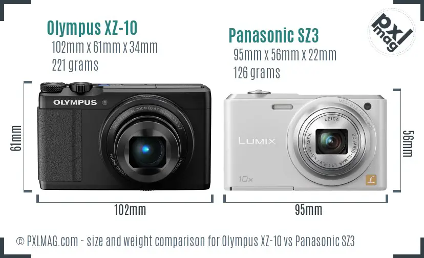 Olympus XZ-10 vs Panasonic SZ3 size comparison
