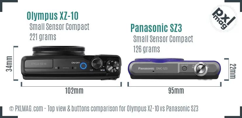 Olympus XZ-10 vs Panasonic SZ3 top view buttons comparison