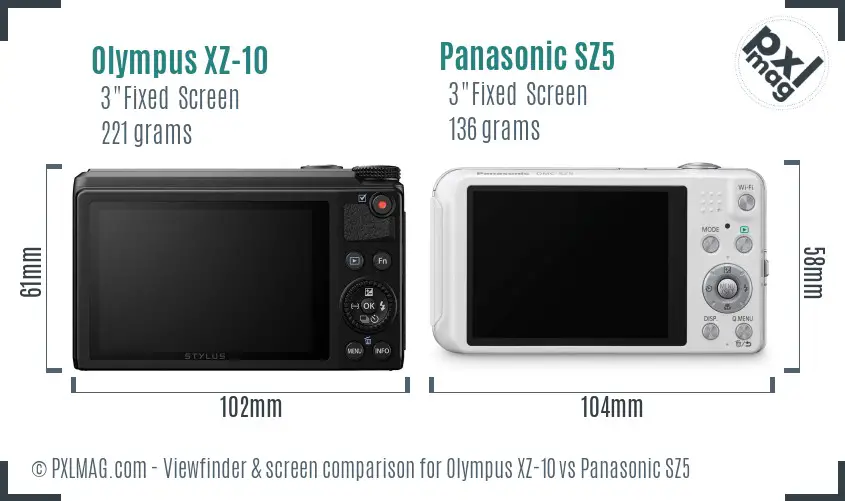 Olympus XZ-10 vs Panasonic SZ5 Screen and Viewfinder comparison