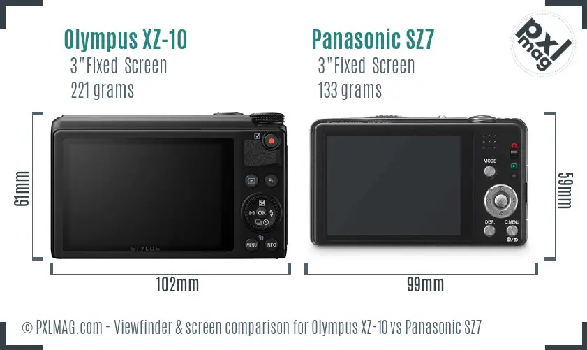 Olympus XZ-10 vs Panasonic SZ7 Screen and Viewfinder comparison