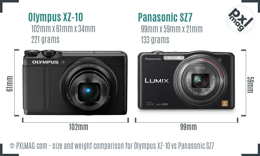 Olympus XZ-10 vs Panasonic SZ7 size comparison