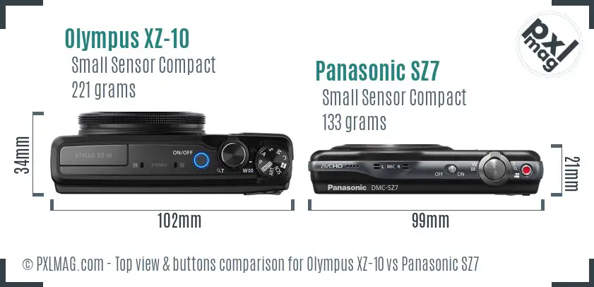 Olympus XZ-10 vs Panasonic SZ7 top view buttons comparison