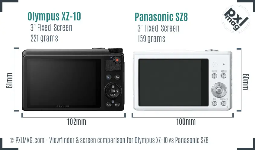 Olympus XZ-10 vs Panasonic SZ8 Screen and Viewfinder comparison