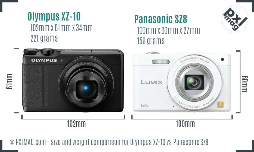 Olympus XZ-10 vs Panasonic SZ8 size comparison