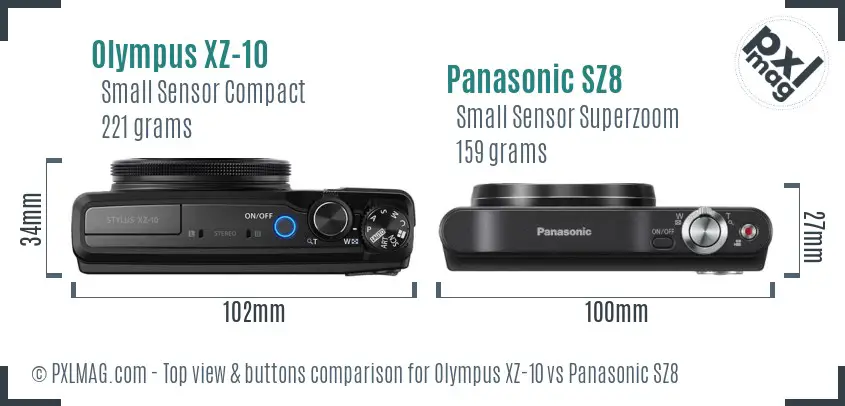 Olympus XZ-10 vs Panasonic SZ8 top view buttons comparison