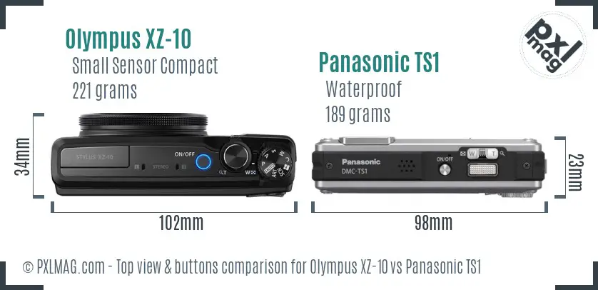 Olympus XZ-10 vs Panasonic TS1 top view buttons comparison Olympus XZ-10 vs Panasonic TS1 top view buttons comparison