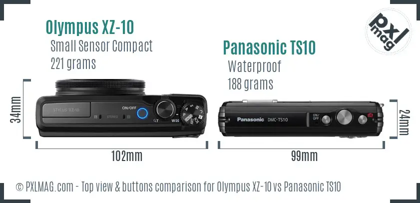 Olympus XZ-10 vs Panasonic TS10 top view buttons comparison Olympus XZ-10 vs Panasonic TS10 top view buttons comparison