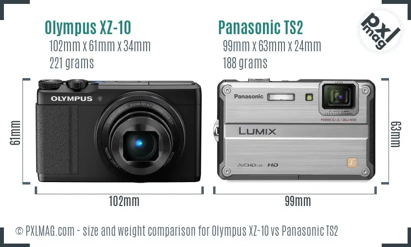 Olympus XZ-10 vs Panasonic TS2 size comparison