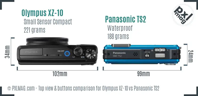 Olympus XZ-10 vs Panasonic TS2 top view buttons comparison